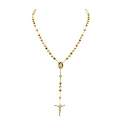 Yellow Gold Rosary Necklace with Diamonds