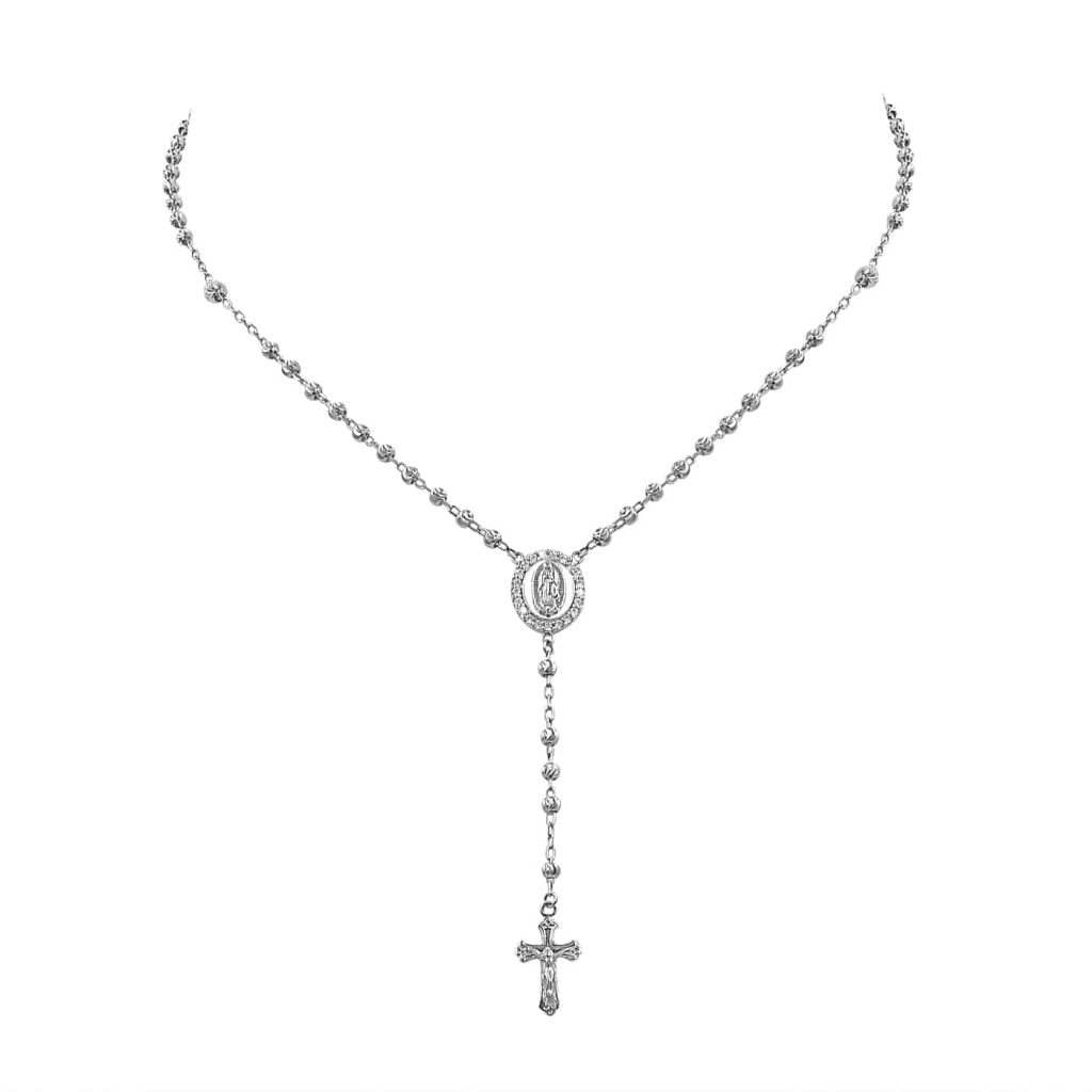 White Gold Rosary Necklace