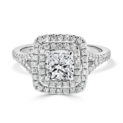 Cushion Cut Engagement ring with double halo