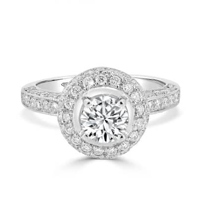 Round diamond engagement ring with halo