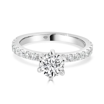 Round Diamond Engagement ring with diamond band