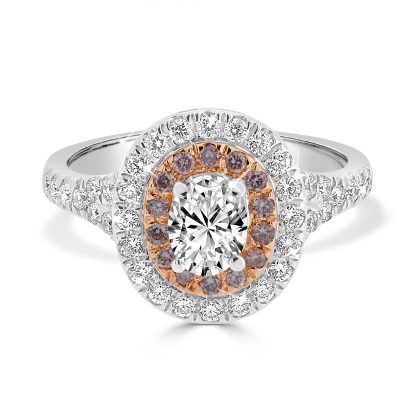 Oval cut double halo diamond ring