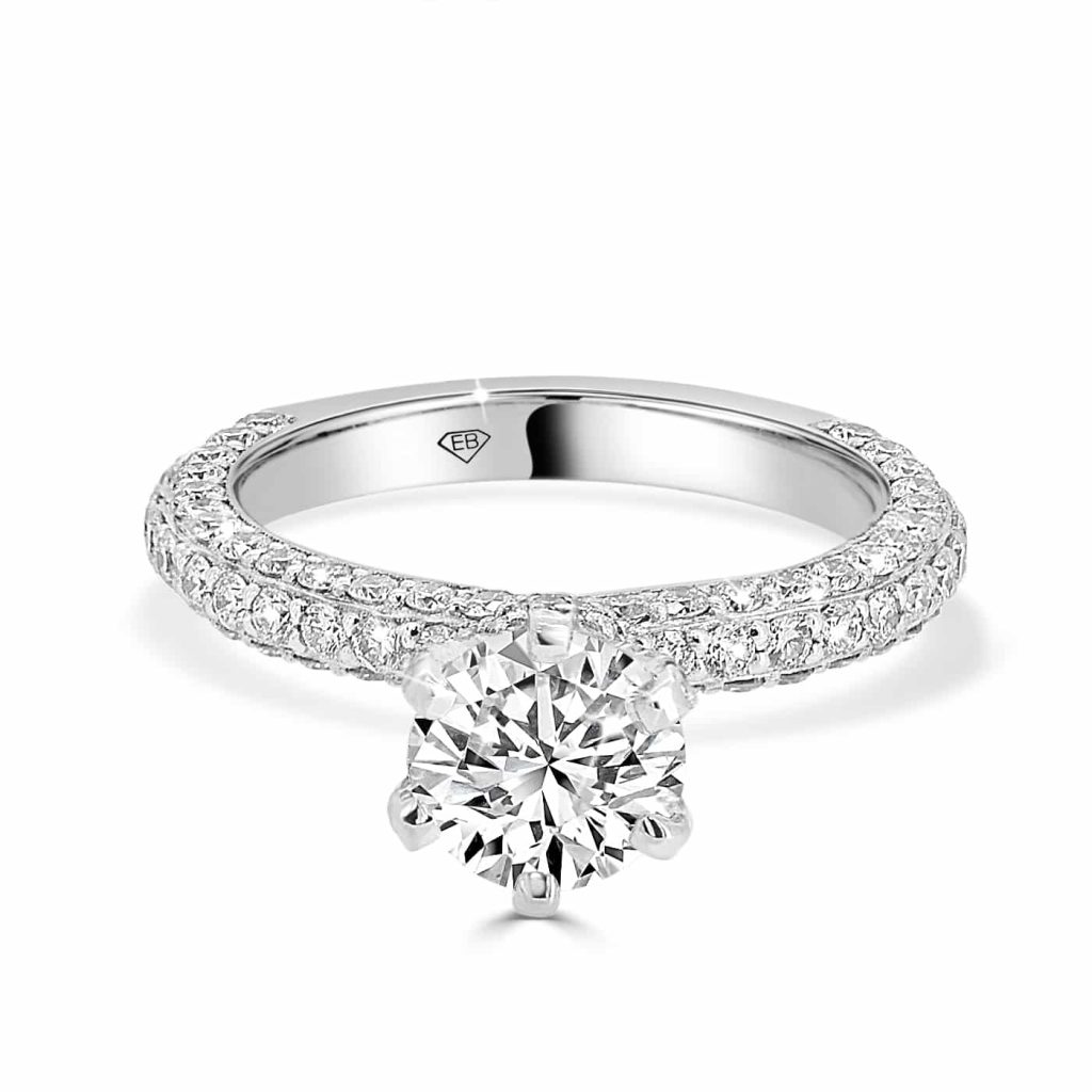 Round cut diamond pave engagement rings