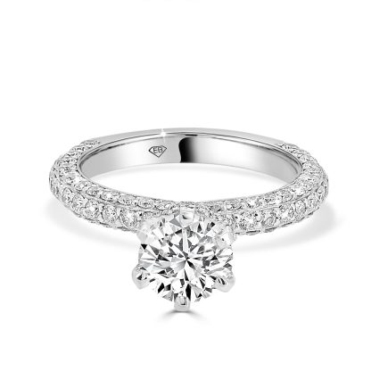 Round cut diamond pave engagement rings
