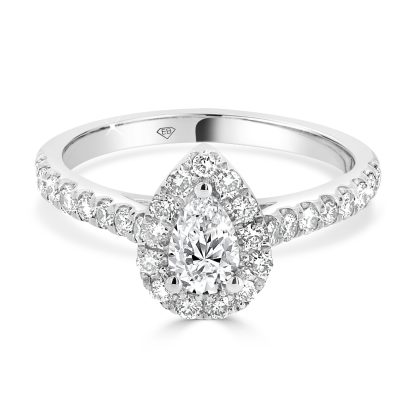 Pear cut halo diamond ring