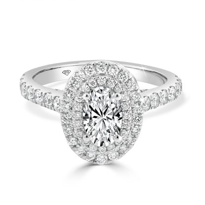 Oval cut double halo diamond ring