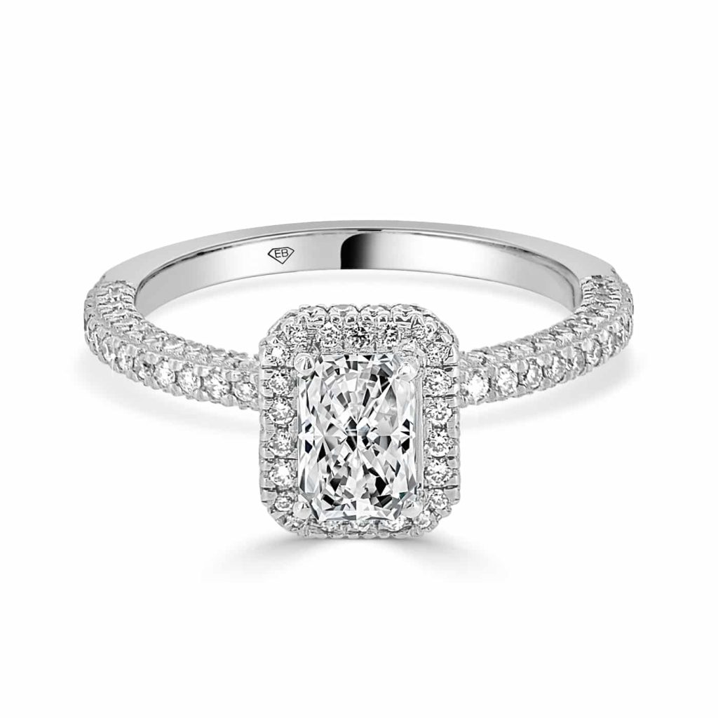 Radiant cut engagement ring