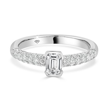 Emerald Cut Engagement ring with diamonds on the band