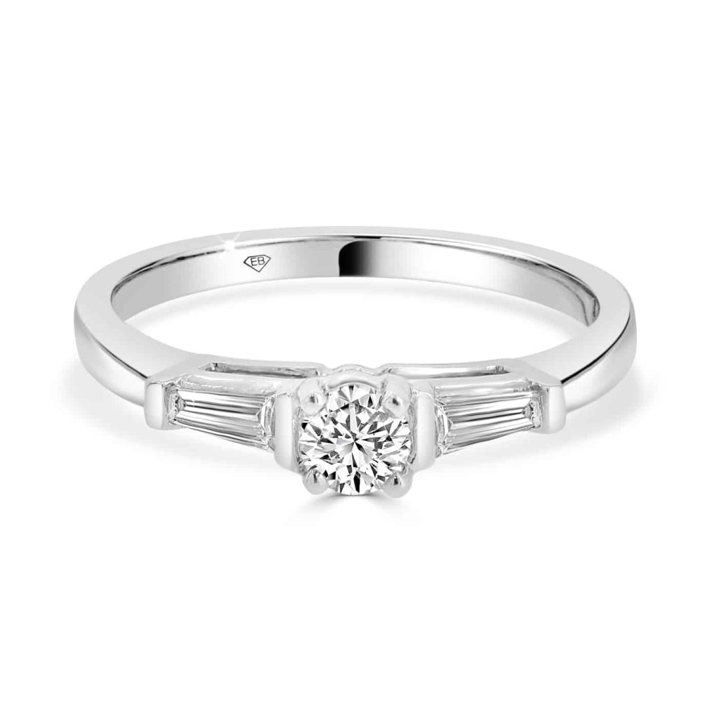 Round diamond with baguette Triolgy Engagement ring
