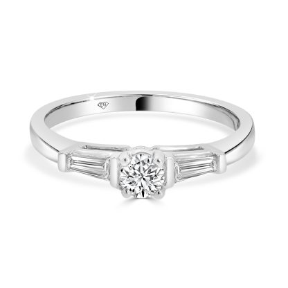 Round diamond with baguette Triolgy Engagement ring