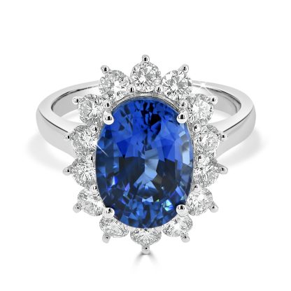 Oval Shape Blue Sapphire Diamond Halo Ring