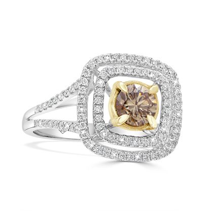 White and yellow gold champagne diamond ring