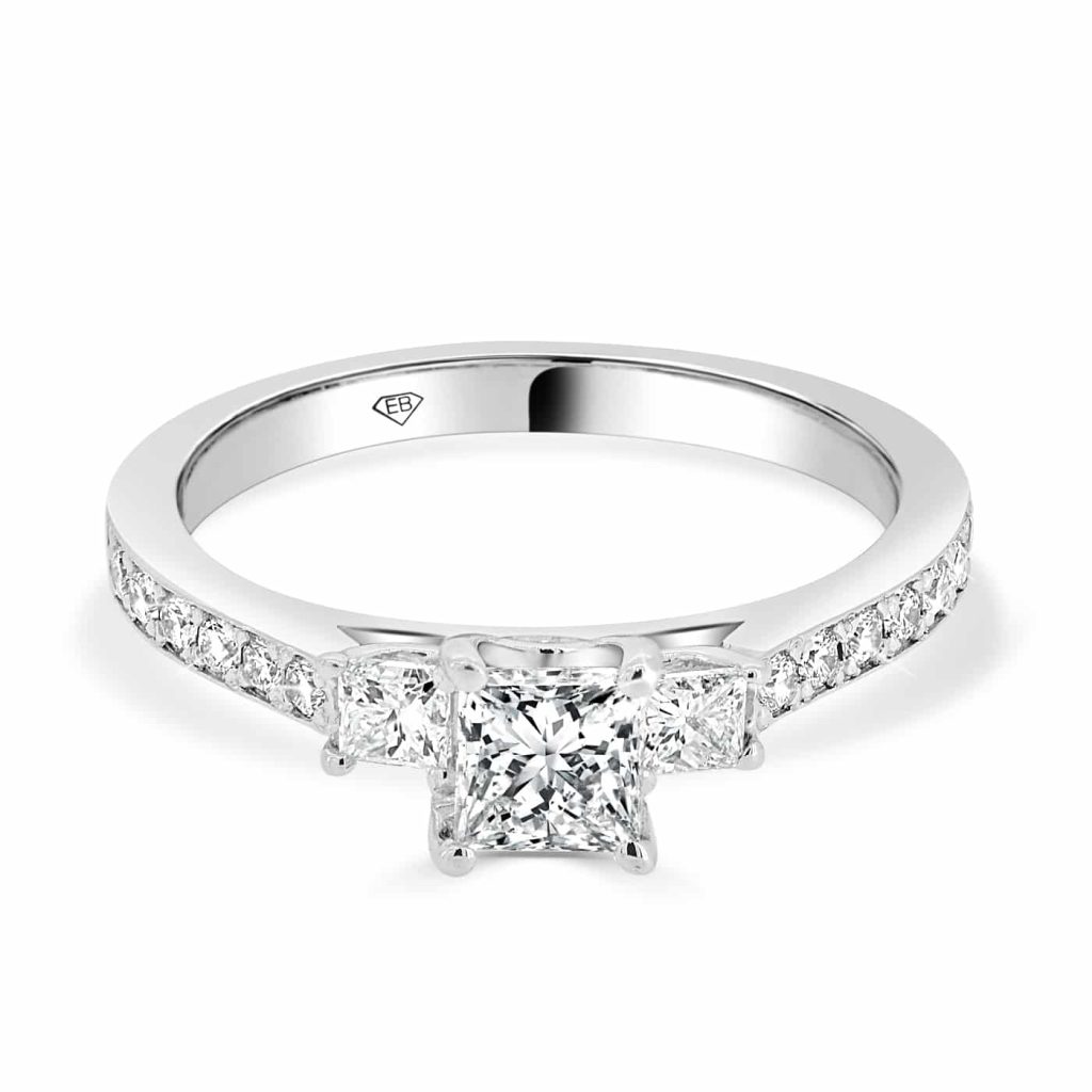 Three stone princess cut diamond engagement rings white gold