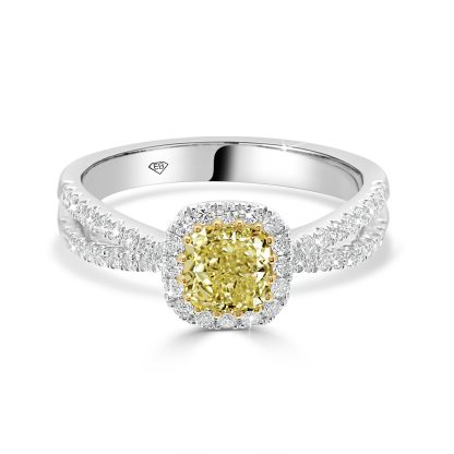 CUSHION CUT YELLOW DIAMOND ENGAGEMENT RING