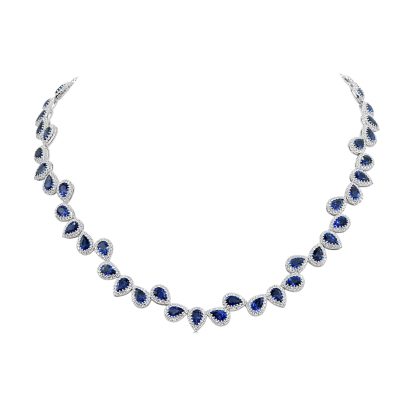 Alternating Pear Shaped Sapphire and Diamond Necklace