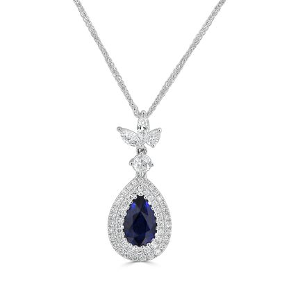 Pear-cut sapphire pendant with diamonds