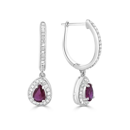 Pear-cut ruby earrings in white gold