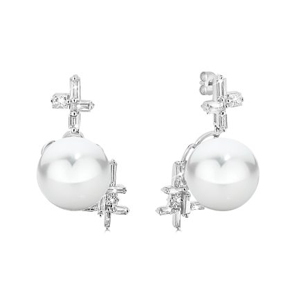Pearl earrings with diamond accents