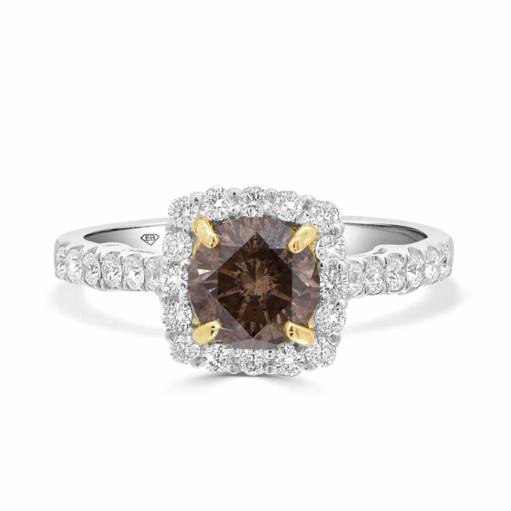Natural champagne diamond ring with halo setting