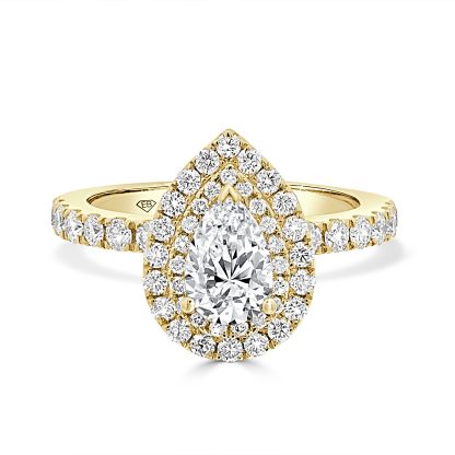 Natural pear diamond ring with double halo