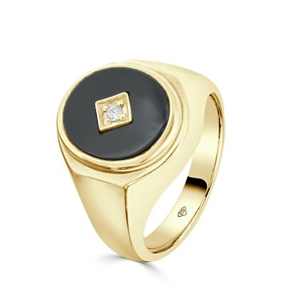 Yellow gold CZ onyx ring