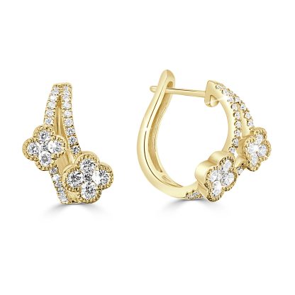 Pave flower diamond hoops