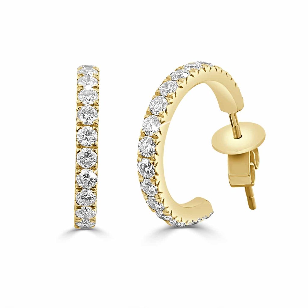 Yellow gold diamond hoops