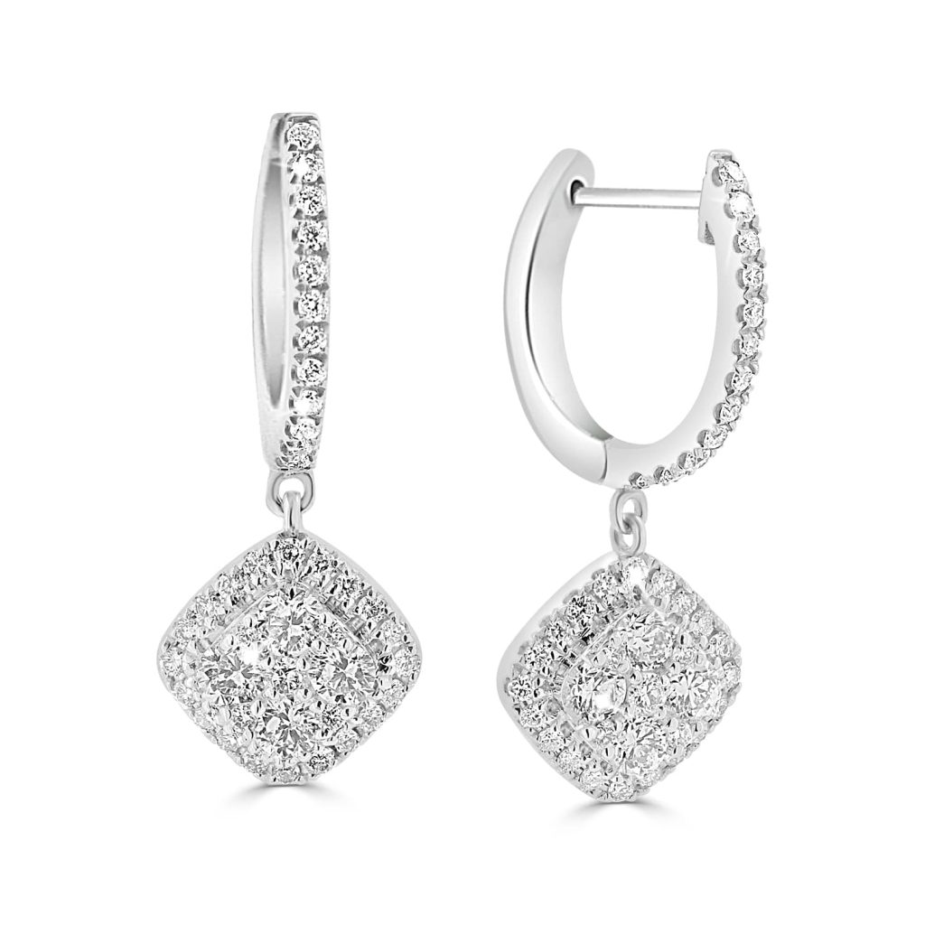 Diamond cushion drop earrings