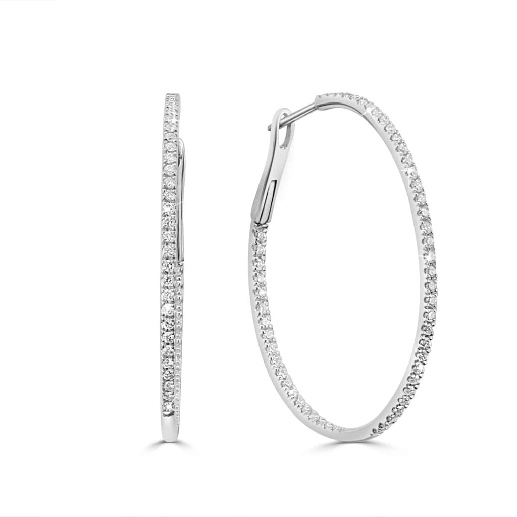 Large white gold hoop earrings