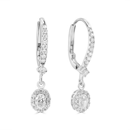 Oval halo diamond drop earrings