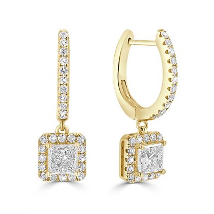 Yellow gold square diamond drops