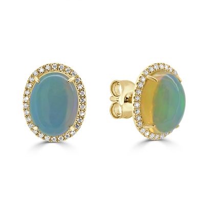 Yellow gold opal stud earrings