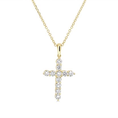 Yellow gold diamond cross necklace