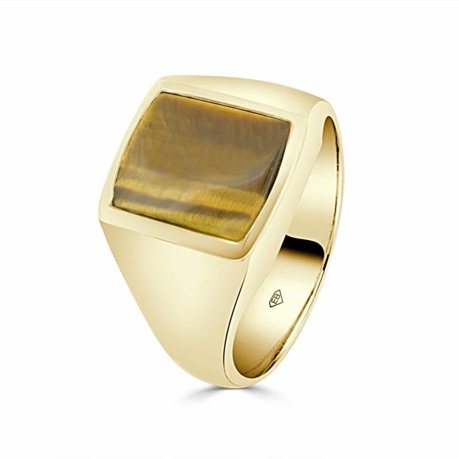 Tiger Eye Ring, 9ct Yellow Gold Bold Stone, Masculine EnergyTiger eye men’s ring