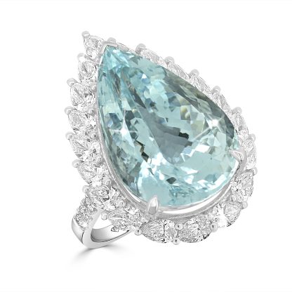Aquamarine diamond halo ring