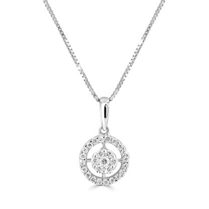 White gold diamond round pendant