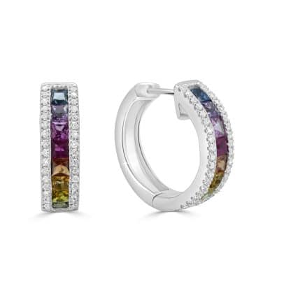 white gold rainbow hoops