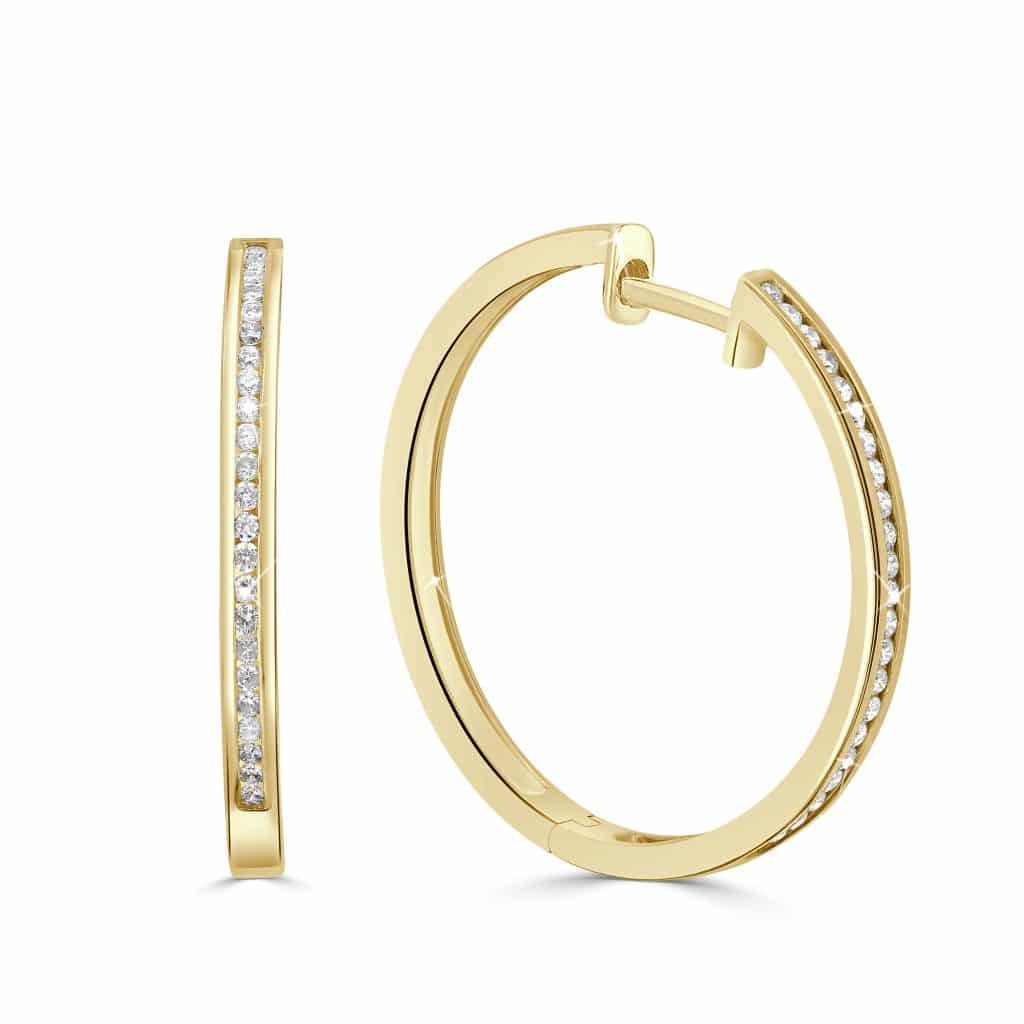 Yellow gold diamond hoop earrings
