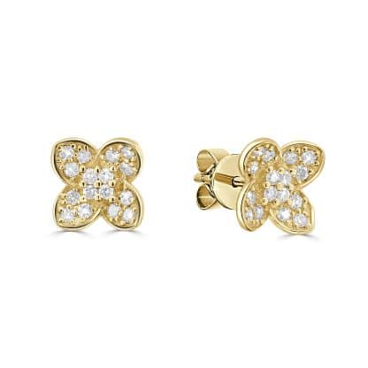 Yellow gold diamond flower studs