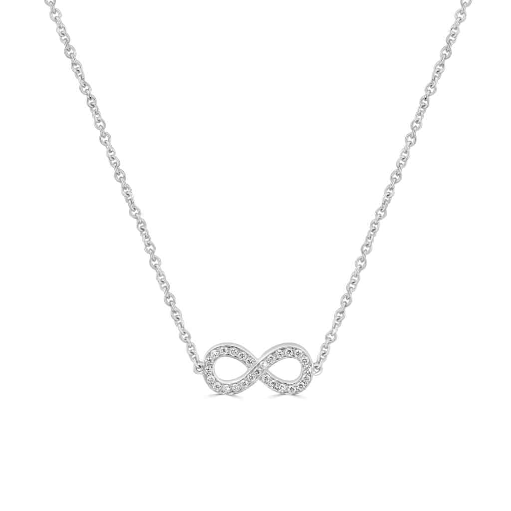 White gold infinity necklace with diamonds