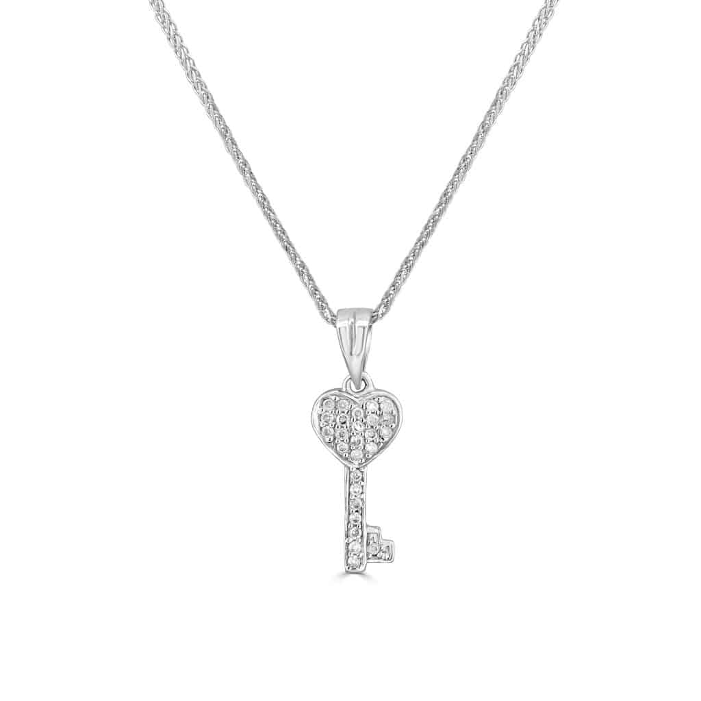 Diamond key pendant white gold
