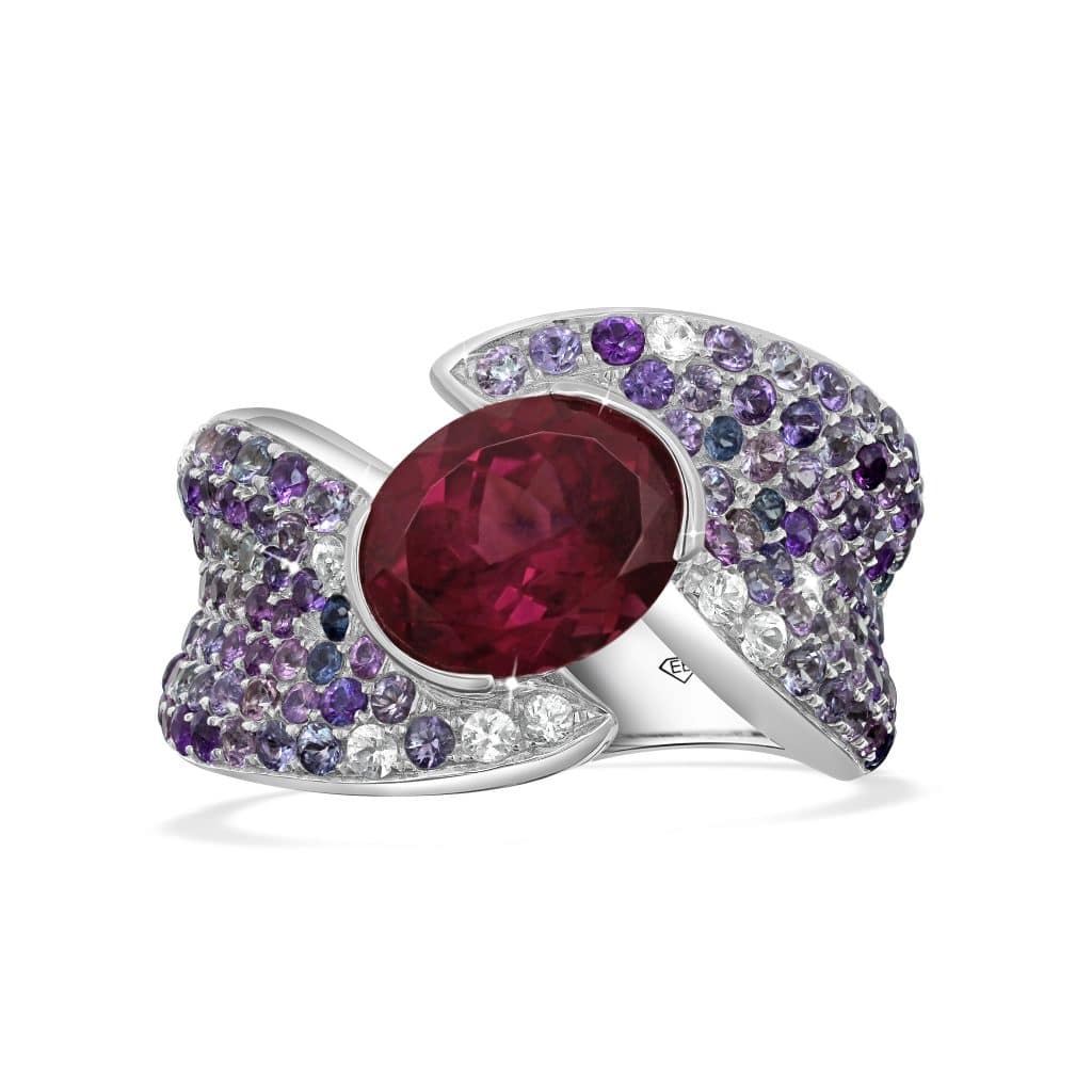 Rubellite gemstone cocktail ring