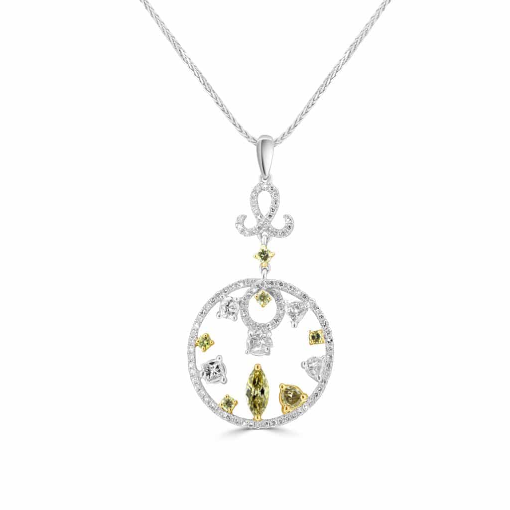 Mixed cut yellow diamond pendant