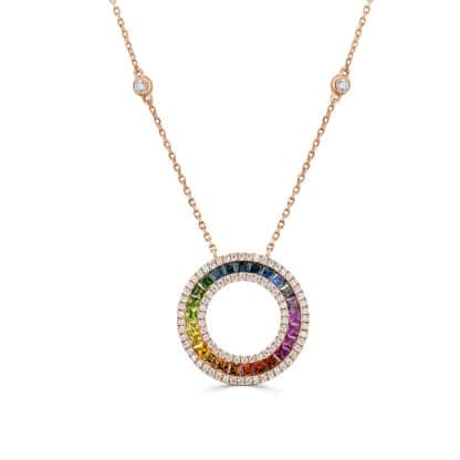 Diamond Sapphire Necklace | 18kt Rose Gold Rainbow
