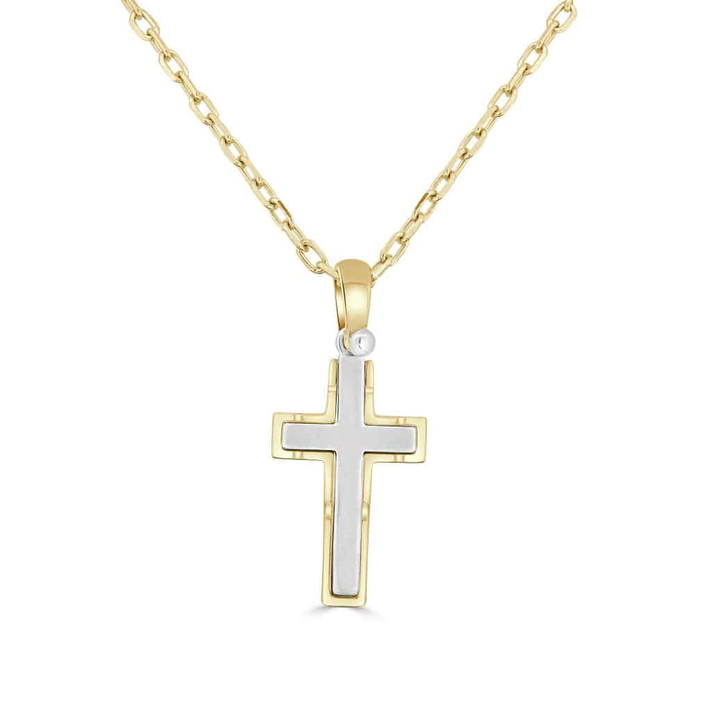 Two Tone Cross Pendant 18kt Yellow & White Gold