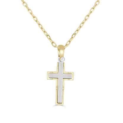 Two Tone Cross Pendant 18kt Yellow & White Gold
