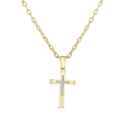 Male cross pendant in 2-tone gold