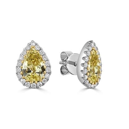 yellow diamond earrings with diamond halo