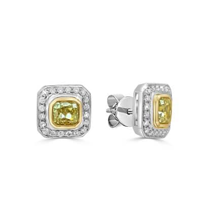 Radiant cut yellow diamond earrings