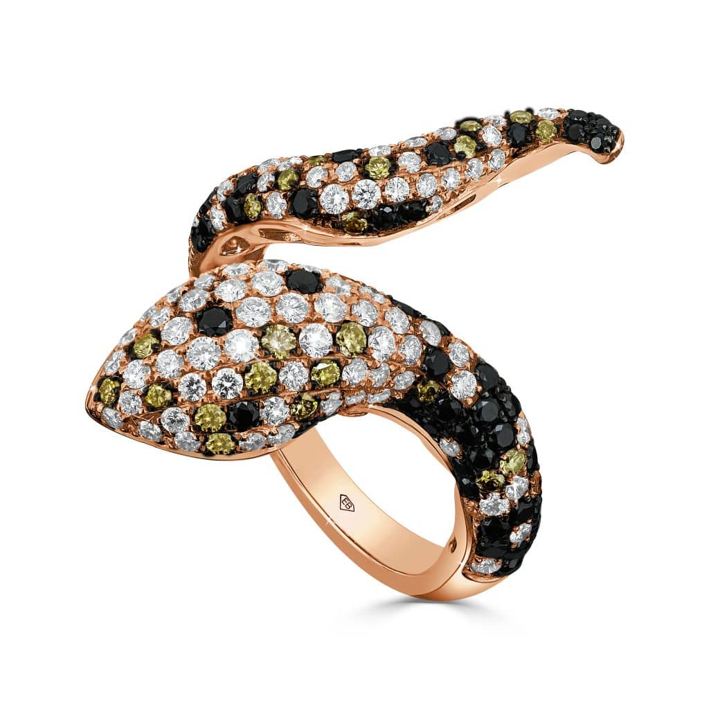 snake diamond ring in rose gold